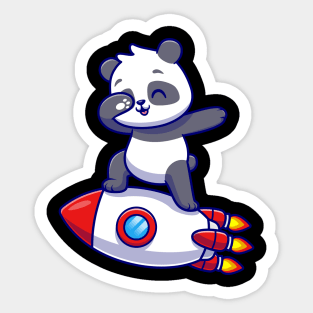 Cute Panda Dabbing On Rocket Cartoon Sticker